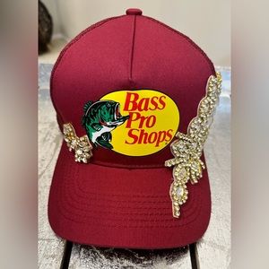 Custom Swarovski Bling Bass Pro shops Snapback trucker cap/hat! Burgundy